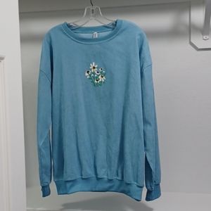 Vintage Oversized Floral Blue Sweater Size Small